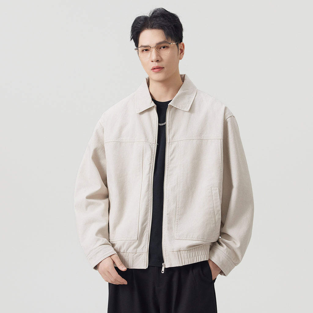 Vintage Casual Workwear Coffee Brown Turn-Down Collar Loose Cotton Jacket for Men