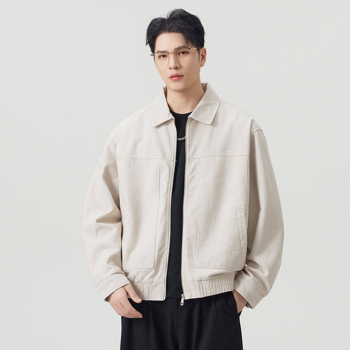 Vintage Casual Workwear Coffee Brown Turn-Down Collar Loose Cotton Jacket for Men