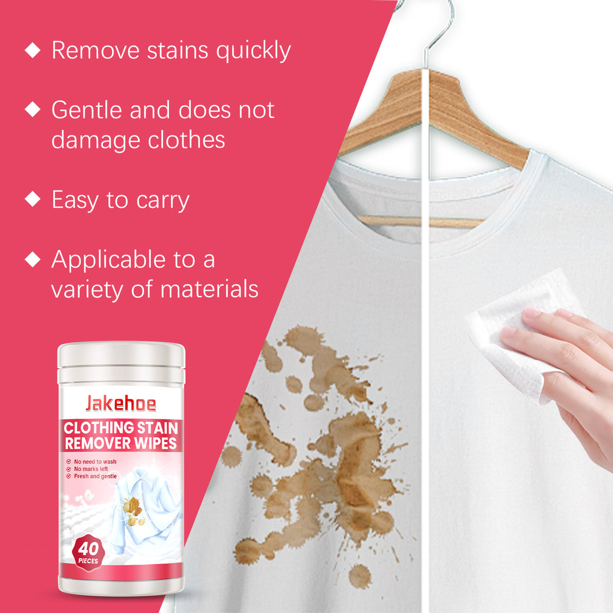 Jakehoe Clothes Stain Remover Wipes Grease Stain Remover Mild Clean Clean White Color Protection Stain Remover