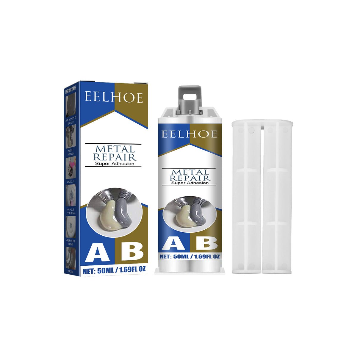 EELHOE Metal Ab Casting Adhesive (50ml)  Metal Repair Agent for Filling Cracks, Sealing Leaks, Quick-Drying Cracks and High-Temperature Resistant Welding