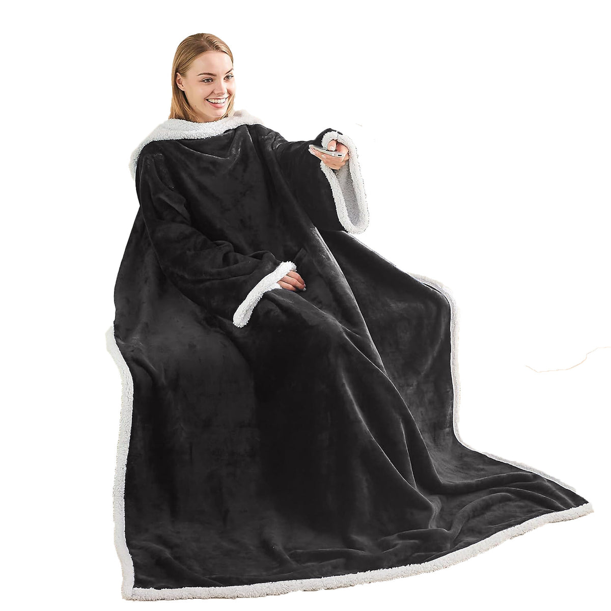 Classic Sherpa Hooded Blanket Warm Comfortable Wearable Cape Throw Soft Home TV Lounger Cloud Mink Fur