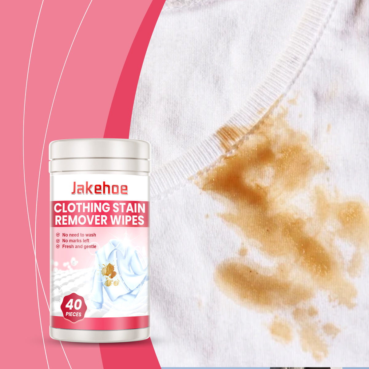 Jakehoe Clothes Stain Remover Wipes Grease Stain Remover Mild Clean Clean White Color Protection Stain Remover