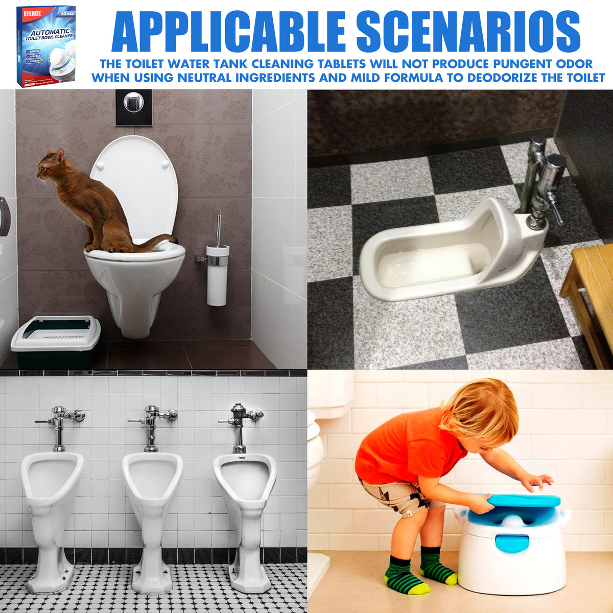 EELHOE Toilet Cleaning Effervescent Tablet, Toilet Toilet Descaling, Decontamination, Deodorization, Multi-Effect To Remove Smell And Fresh
