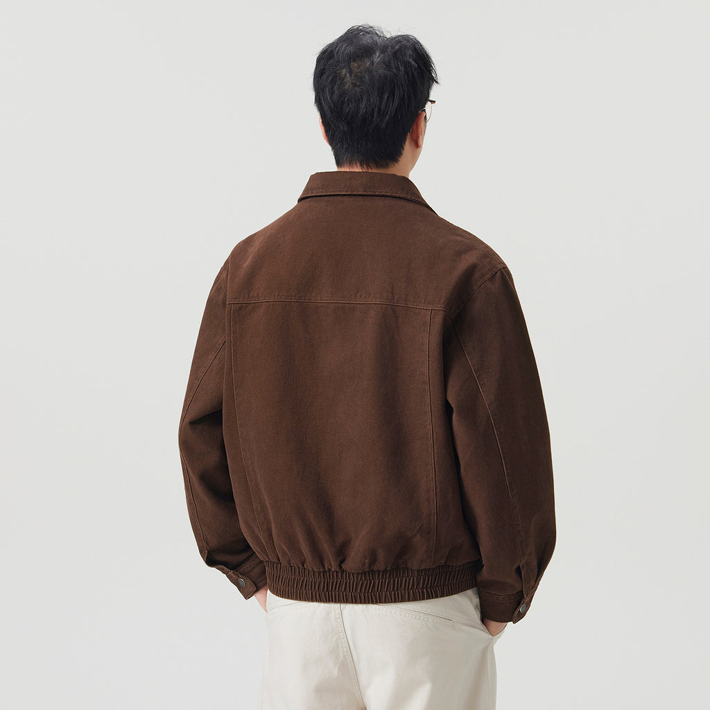 Vintage Casual Workwear Coffee Brown Turn-Down Collar Loose Cotton Jacket for Men