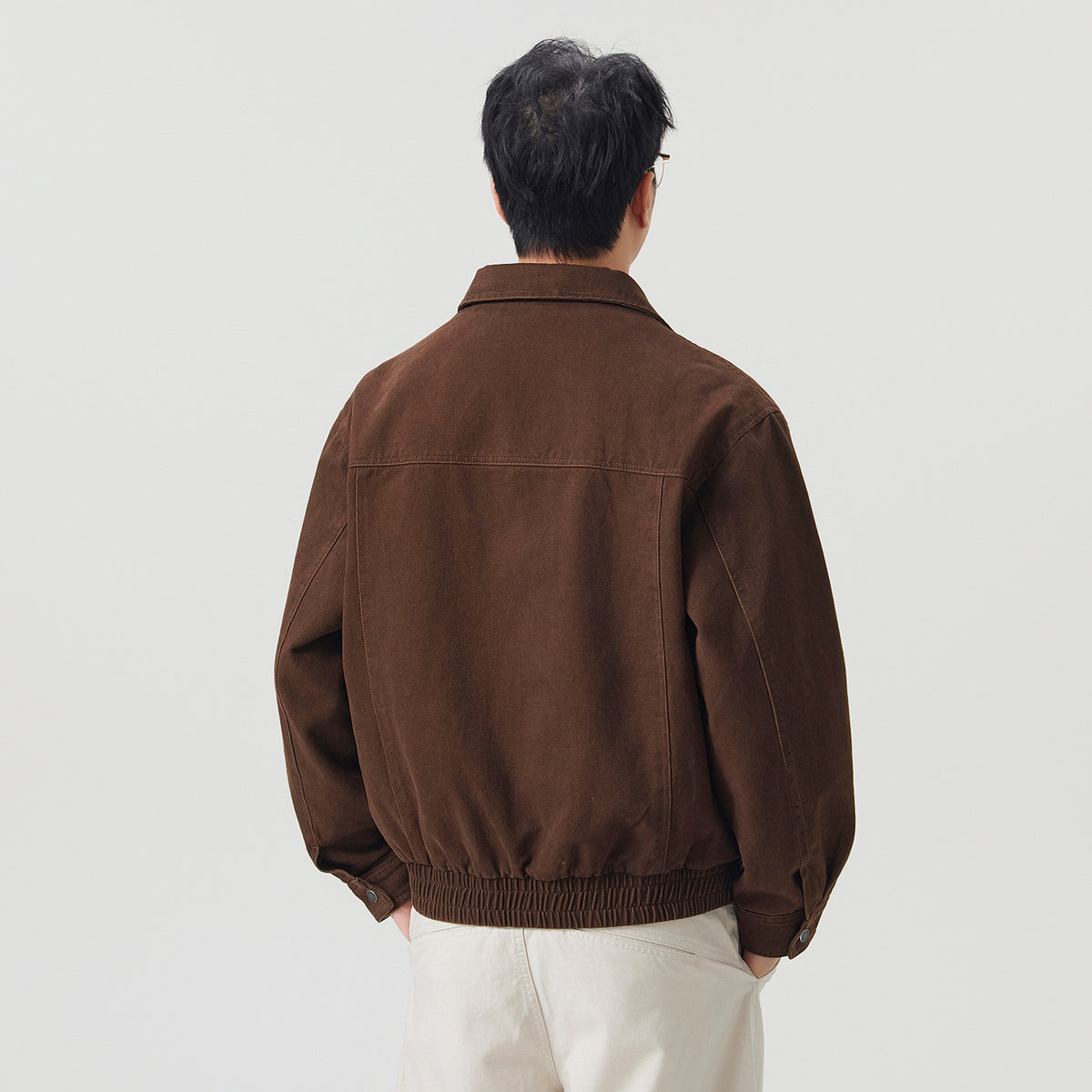 Vintage Casual Workwear Coffee Brown Turn-Down Collar Loose Cotton Jacket for Men