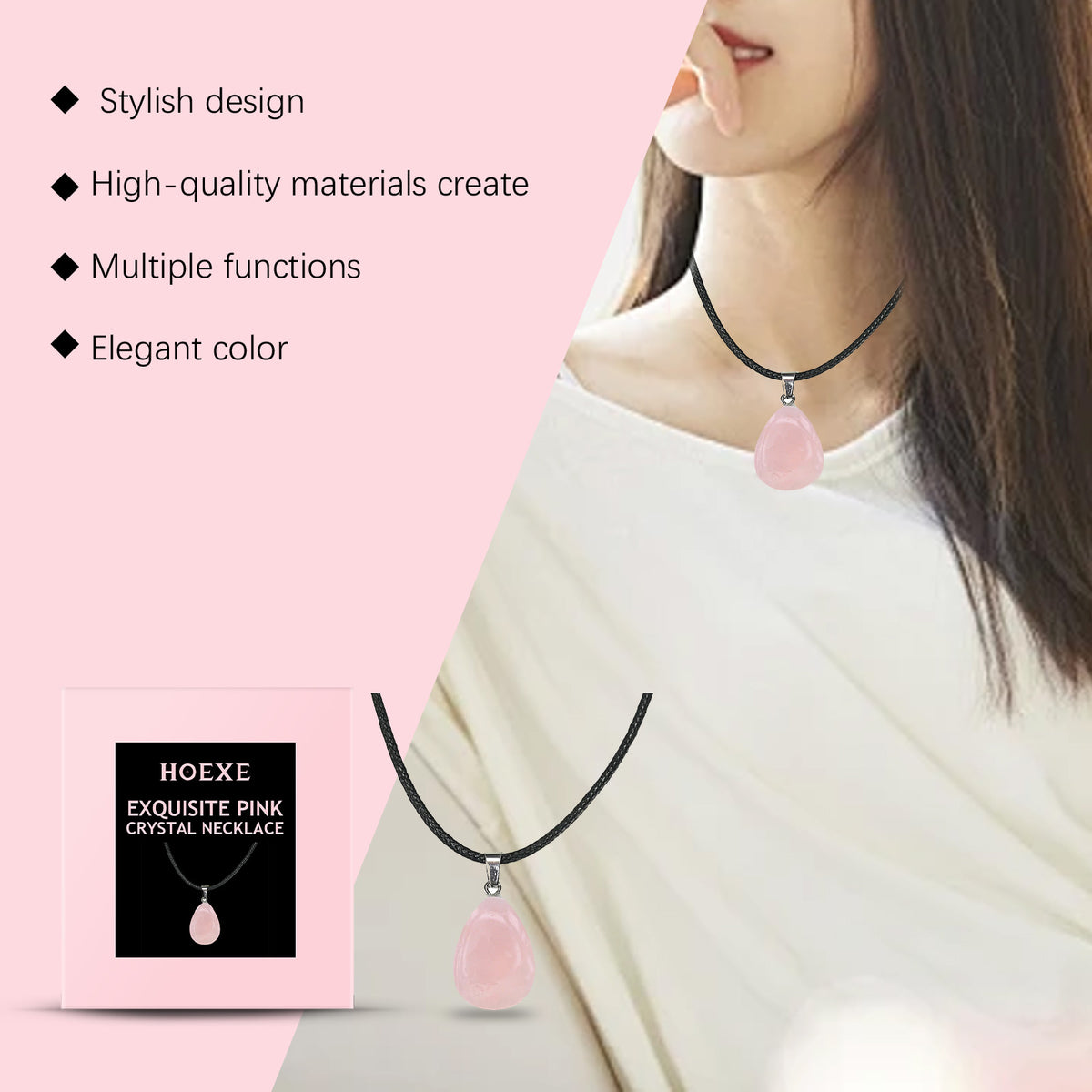 Hoexe Exquisite Powder Crystal Necklace Light Luxury Niche Ins Simple Style Everyday Clavicle Chain Gentle Temperament