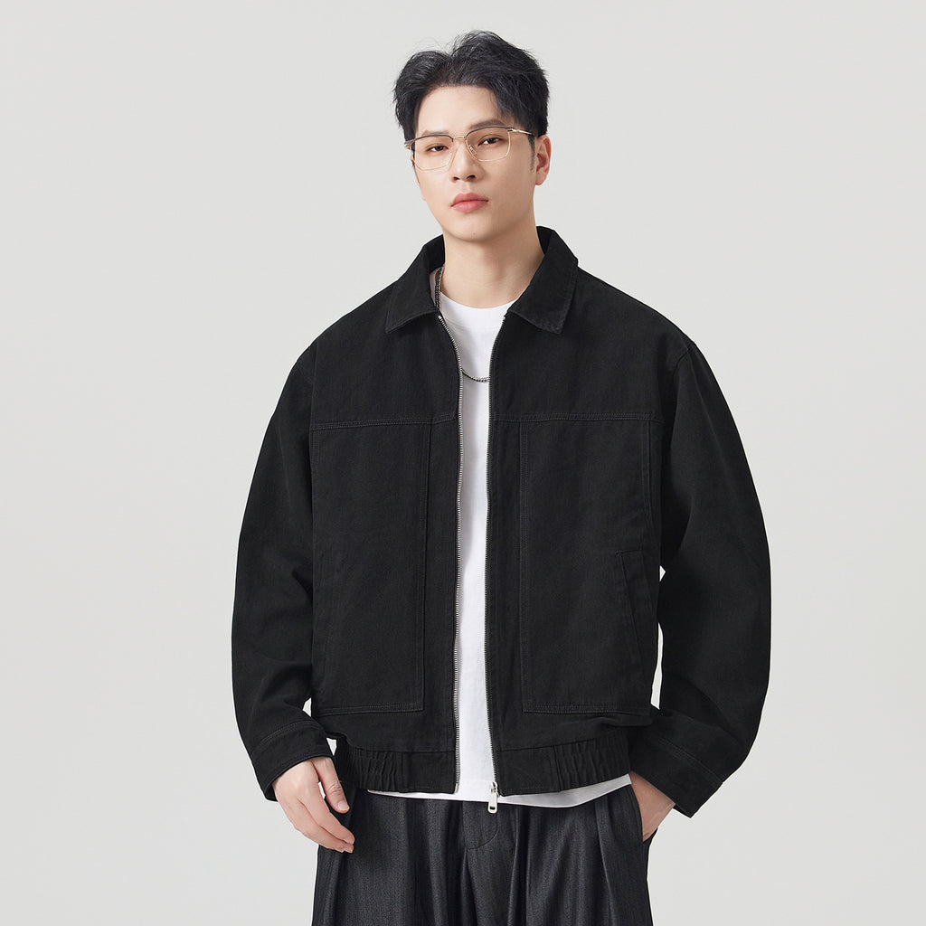 Vintage Casual Workwear Coffee Brown Turn-Down Collar Loose Cotton Jacket for Men