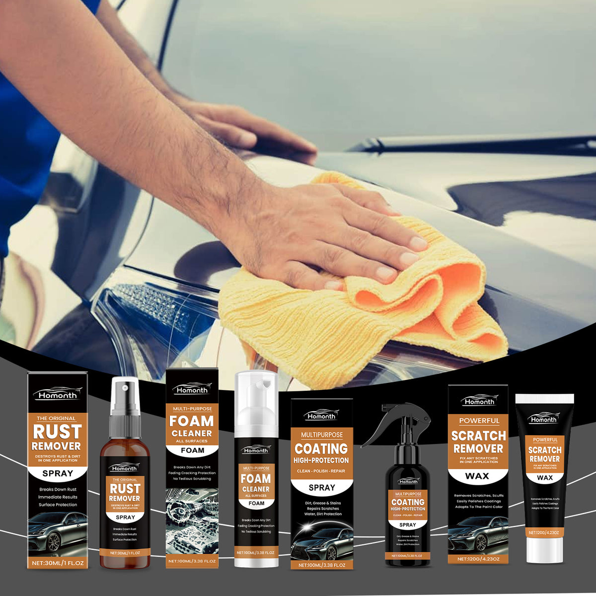 Homonth Automobile Protective Coating Spray, Multi-Functional Car Cleaning, Rust Removal, Scratch Repair, Universal Care