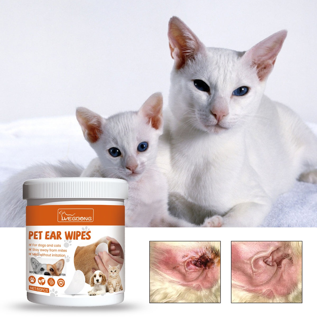 Yegbong Pet Ear Wipes, Pet Ear Cleaning Deodorizing Removing Mite And Earwax Cleaning Wipes
