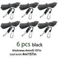 4M 6Pcs Reflective Tent Rope Set – Camping Guy Lines with Tension Buckles, Ratchet Hangers & Awning Tie-Downs, Outdoor