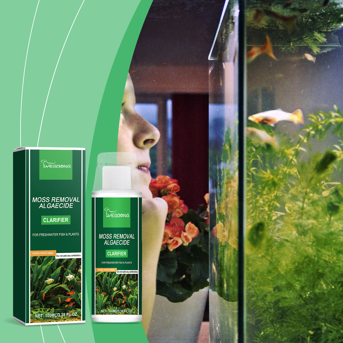 Yegbong Algae Clarifier, Clean Fish Tank Green Brown Silk Algae Black Hair Moss Algae Clarifier Water Does Not Harm Fish
