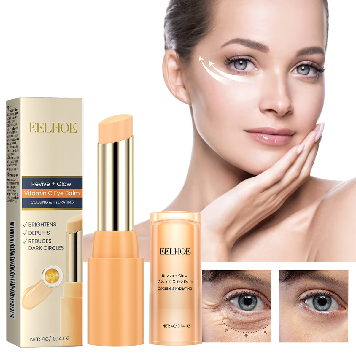 Revive + Glow Vitamin C Eye Balm, Dark Circles Repair Moisturizing Firming Eye Cream Stick