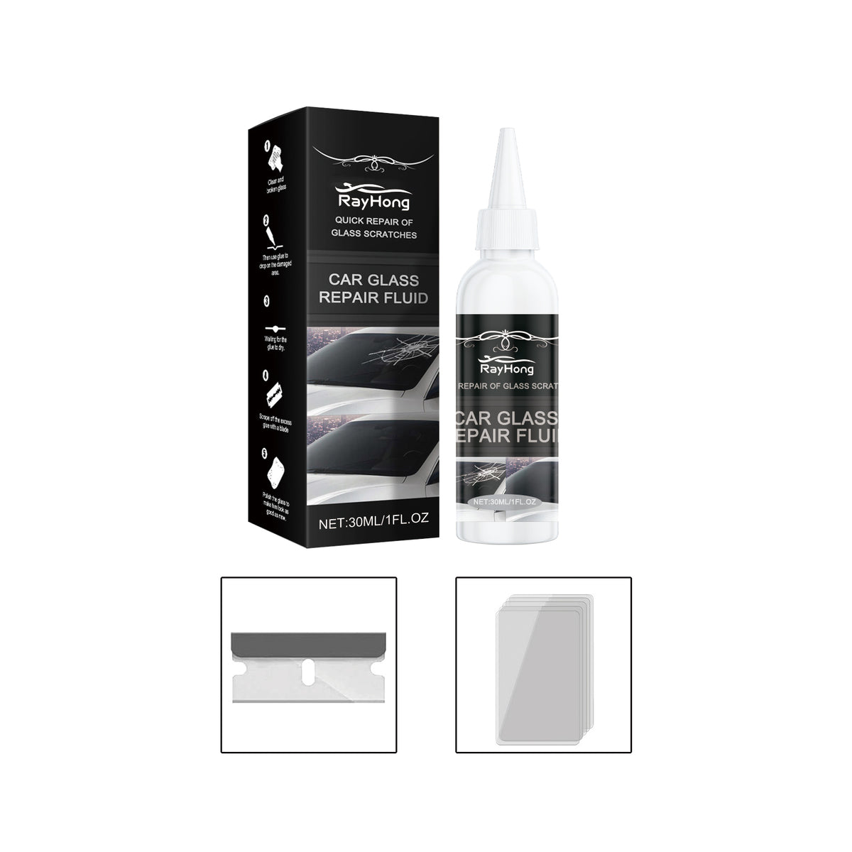 Rayhong Auto Glass Repair Adhesive (30ml) Glass Nano Repair Liquid Rapid Repair Adhesive For Cracked Glass