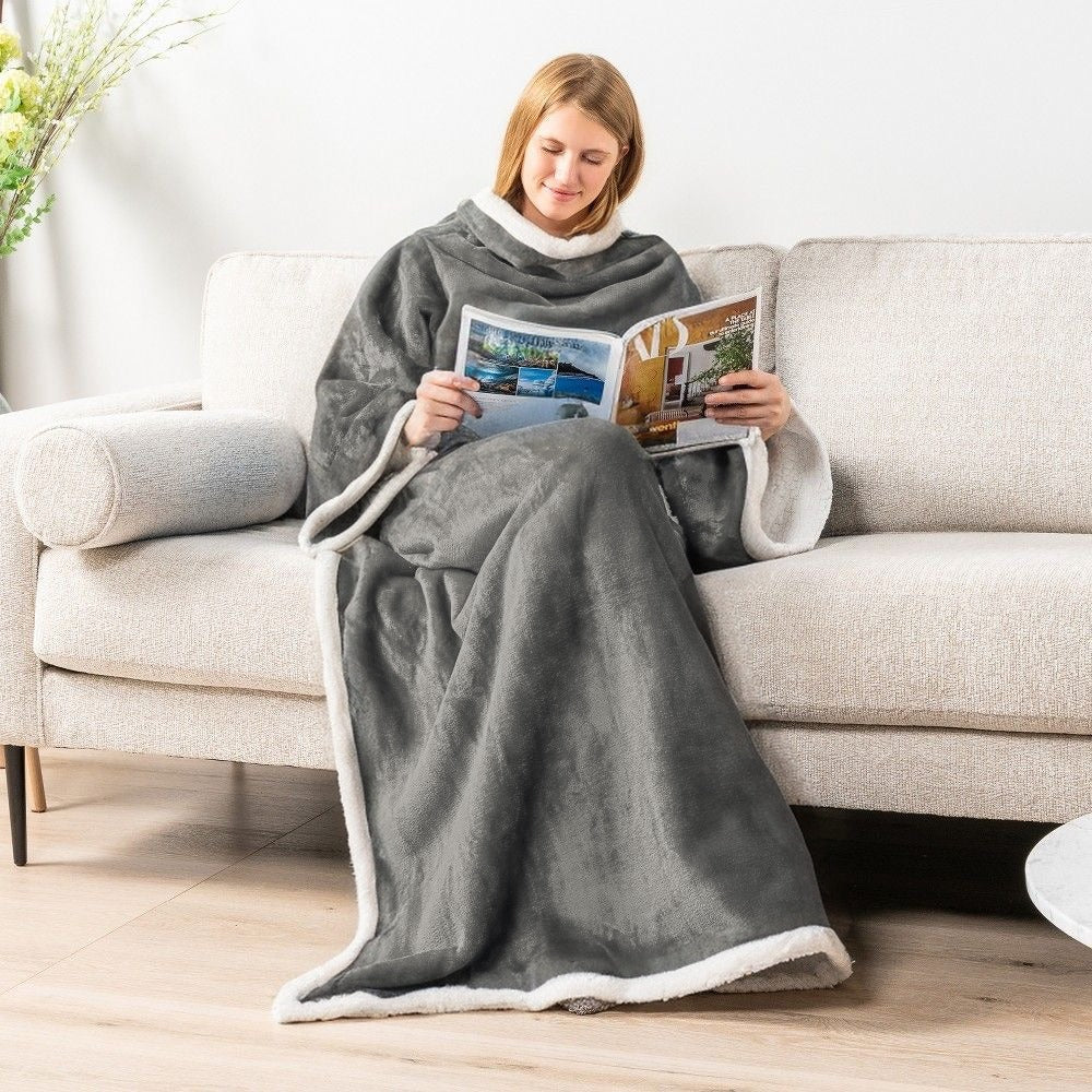 Classic Sherpa Hooded Blanket Warm Comfortable Wearable Cape Throw Soft Home TV Lounger Cloud Mink Fur