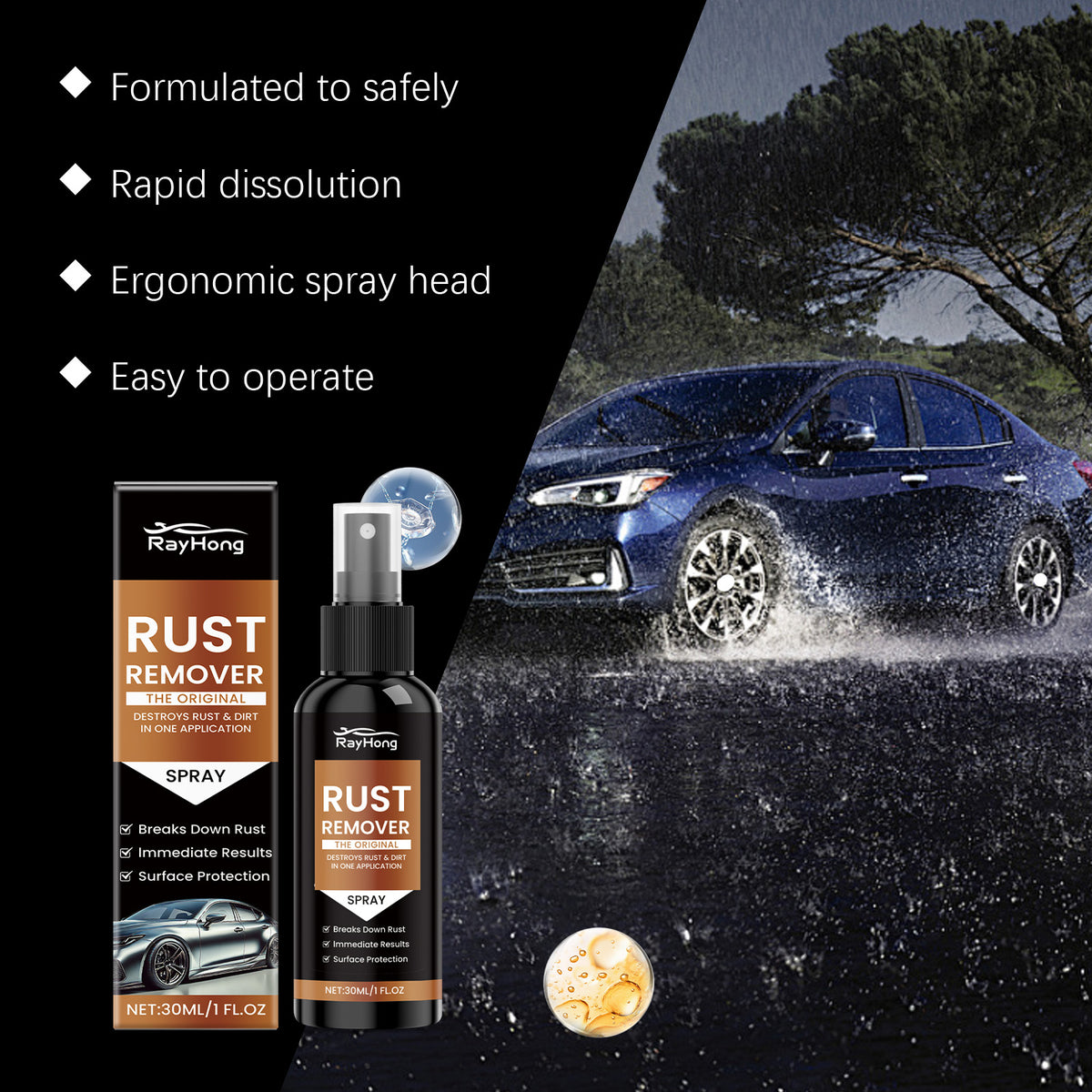 Rayhong Car Rust Remover Rust Remover, Gloss Mild Clean Stain Remover Car Rust Remover