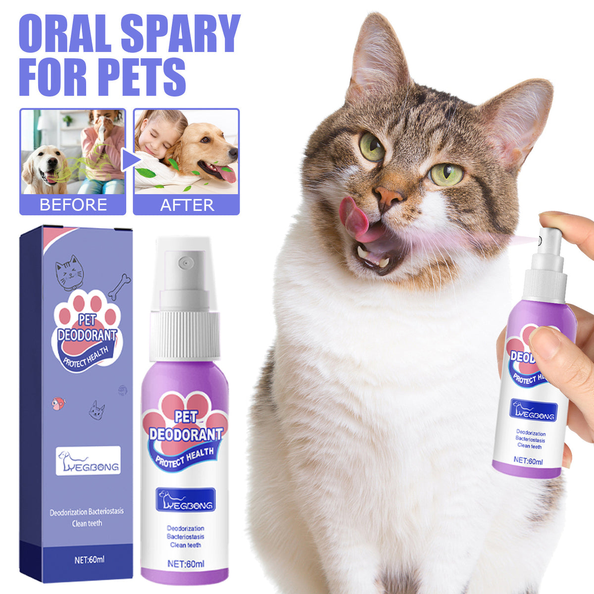 Yegbong Oral Spary For Pets, Pet Mouth Cleaner Cat Deodorizer Breath Fresher Spray