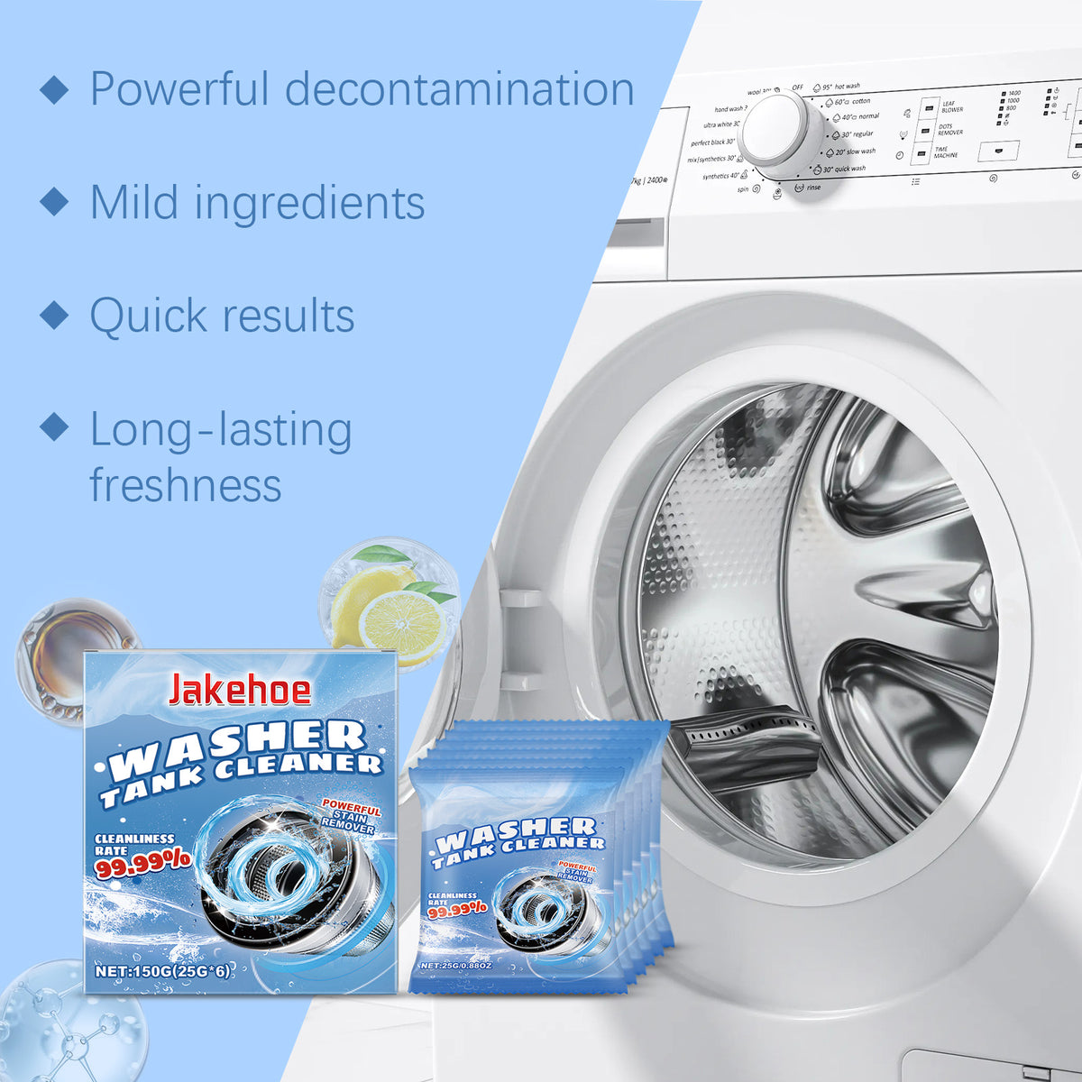 Jakehoe Washing Machine Cleaning Powder Is A Multi-Functional Cleaning Powder For Dirt And Odors In Washing Machine Tanks. It Is A Household Washing Machine Cleaning Powder