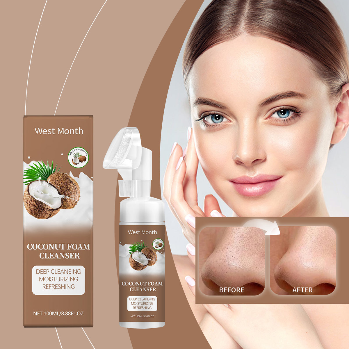 West&Month Coconut Foam Cleanser Gentle Pore Cleanser Refreshing Moist Cleanser