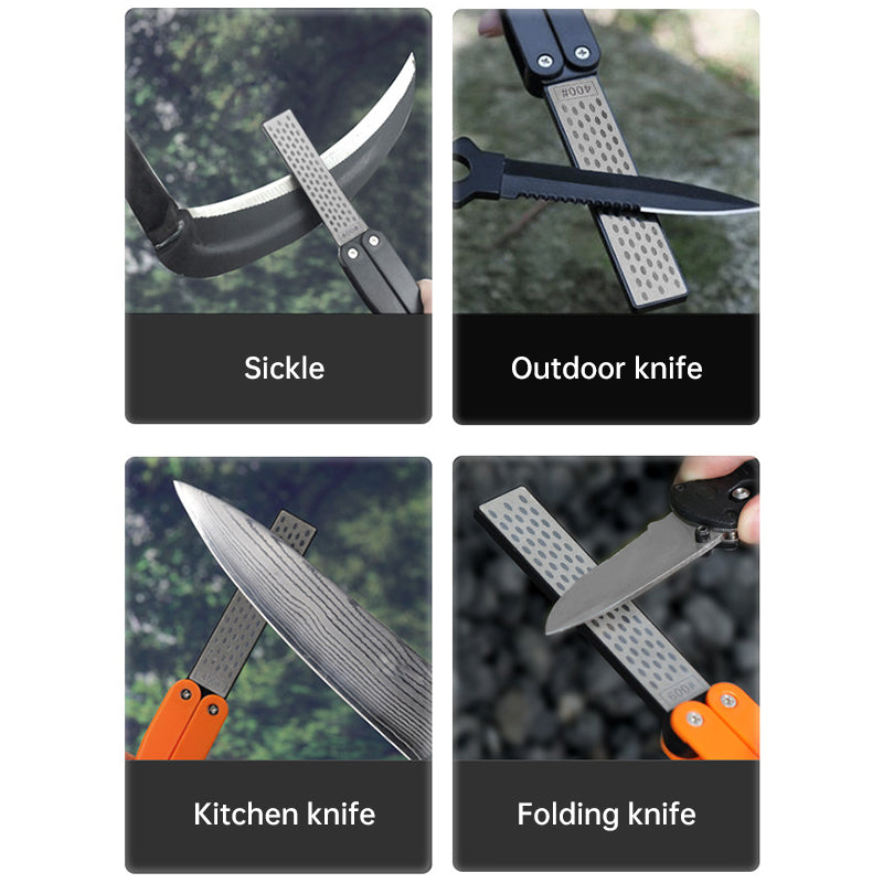 Foldable Pocket Knife Sharpener Tool - Dual Grit Diamond Sharpening Stone, Compact for Camping Hiking
