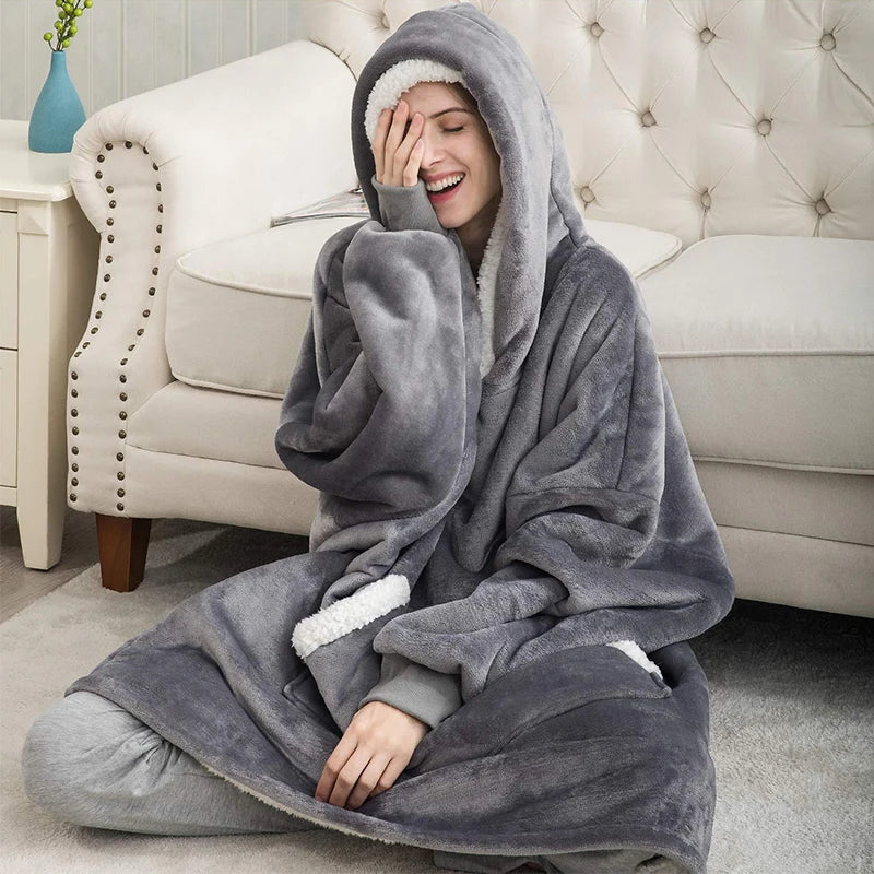 Cozy Reversible Fleece Hoodie Blanket