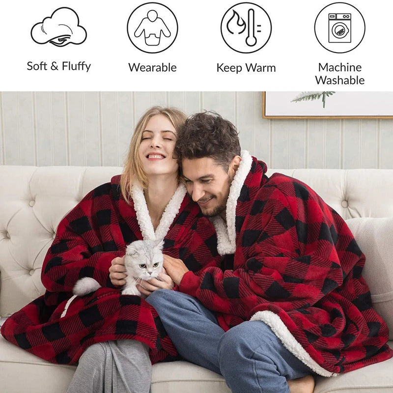 Cozy Reversible Fleece Hoodie Blanket